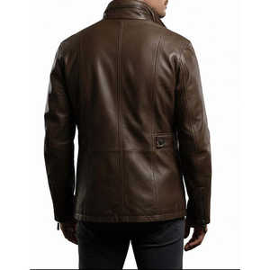 Chaqueta de Cuero Leathertex para Hombre, Premium, Hecha a Mano, Talla XS, Color Marrón Oscuro, Cuello Alto, Estilo Casual para Otoño - Product Image 2