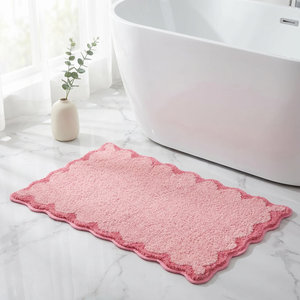 Wholesale Hot Selling Pink Scalloped Bath Mat Ultra Soft Plush Non-Slip Bathroom Rug with Decorative Scallop <b>Edge</b> For Bathroom - Product Image 4