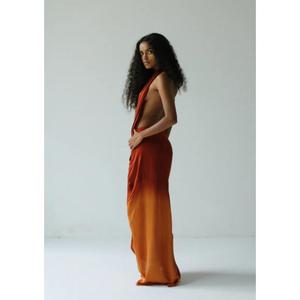 Women Ombre for Orange Eco-Friendly Natural Waist Floor-Length Sleeveless Draped Wrap Style <b>Boho</b> <b>Summer</b> Beach Maxi <b>Dress</b> - Product Image 2