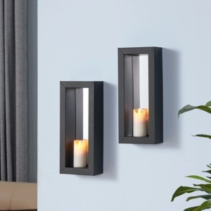 Juego de Apliques de Pared para Velas de Cristal y Metal Negro Premium, Marco Rectangular, Líneas Limpias, Montaje Seguro, Brillo Cálido, Decoración Elegante para el Hogar - Product Image 3