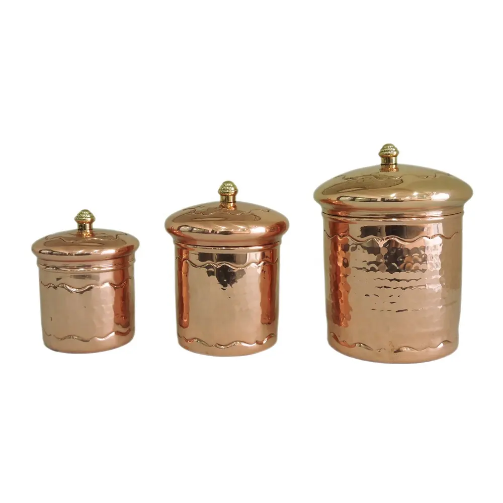 Scatola metallica per tè e caffè scatola metallica fatta a mano in rame forma rotonda scatola metallica per cucina in metallo rame Set di 3 pezzi