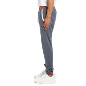 Pantalon de jogging décontracté pour homme, taille élastique, cordon de serrage, bande latérale, gris, mélange coton-polyester, pour l'automne - Product Image 3