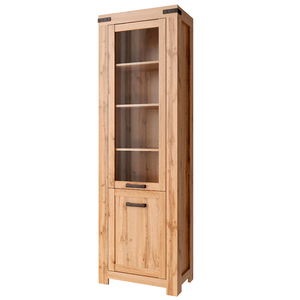 Mueble de Almacenamiento Moderno de Roble Macizo Ecológico con Forma Trapezoidal, Vitrina con Puerta de Vidrio y Tirador de Hierro para el Hogar - Product Image 2