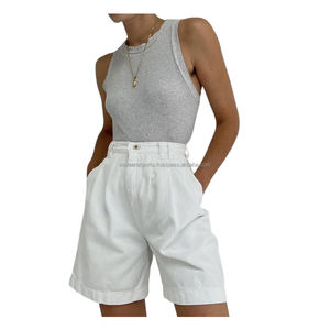 Pantalones cortos informales de cintura alta para mujer de alta calidad, mezcla de algodón transpirable, parte superior cómoda, cordón de Color blanco sólido, último estilo - Product Image 2