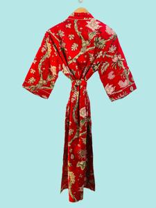 Printed Kimono Robe Dress for Women Summer Beach Bohemian Sleepwear with Belt Daily Life Style Cotton V-neck with Long Sleeve - Product Image 2