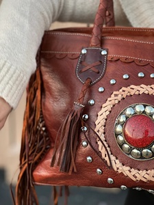 Premium Genuine Leather Fringe Handbag for Women – Vintage Boho Style Shoulder <b>Bag</b> with Tassels & <b>Studded</b> Detail - Product Image 2