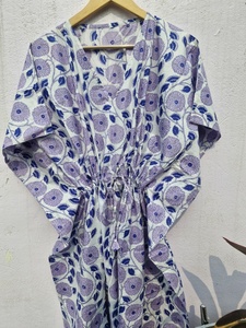 Cotton Floral Kaftan <b>Dress</b> Women Blue Printed Kaftan <b>Lounge</b> Wear Beach Cover Up Soft Cotton Nightwear Kaftan <b>Dress</b> - Product Image 2