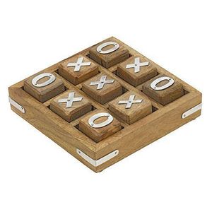 Jeu de puzzle moderne en bois Tic Tac Toe |   Jeu de société rectangulaire fait main et écologique |   Cadeau d'anniversaire et de déménagement - Product Image 2