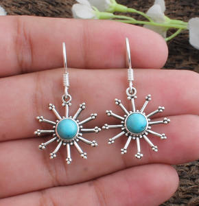 Boucles d'oreilles pendantes de luxe en argent sterling 925 avec turquoise naturelle authentique pour mariage et soirée, bijoux unisexes - Product Image 2