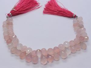 Natural Rose Quartz Faceted Tear Shape Briolette 7x10 Mm Quartz Gemstone <b>Beads</b> 8 Inch Strand Faceted Teardrop Pink Quartz <b>Beads</b> - Product Image 3