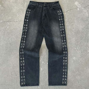 Pantalones Vaqueros de Algodón de Cintura Alta y Pierna Ancha para Hombre, Color Sólido, Cierre de Botones, Corte Holgado, Estilo Casual, para Otoño - Product Image 4