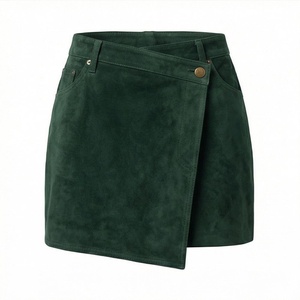 Women High Waist Wrap <b>Mini</b> Skirt Solid Green Denim Soft Button Front Design All Seasons Style - Product Image 1