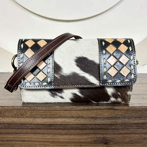 Conjunto de 2 piezas a juego: Bolso tote de cuero a cuadros y cartera de mano de cuero repujado a mano, venta al por mayor directa de fábrica - Product Image 5