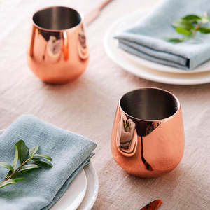 Verre à vin sans pied en cuivre, tasse à cocktail en acier inoxydable en forme d'œuf, mug à jus en métal, vaisselle de bar rose doré pour mariage - Product Image 1