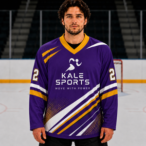 เสื้อฮอกกี้น้ำแข็ง Kale Sports แบบยูนิเซ็กซ์ คอวี แขนยาว ผ้าโพลีเอสเตอร์ 100% ระบายอากาศได้ดี ซับเหงื่อ ทรงปกติ ด้านหน้าพิมพ์ลายแบบ Sublimated - Product Image 6
