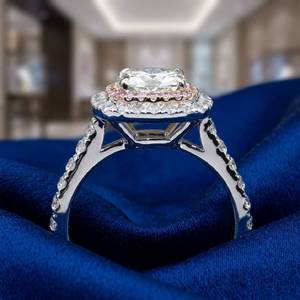Anillo de compromiso con diamante moissanita de corte cojín, anillo de doble halo con tallo dividido para mujer - Product Image 2
