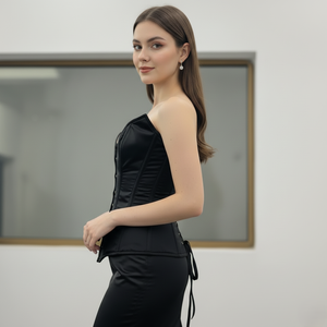 Black Satin Overbust <b>Corset</b> Women Strapless Boned Bustier Waist Cincher <b>Gothic</b> <b>Corset</b> Top Wholesale - Product Image 2