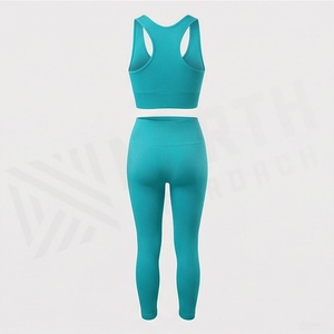Women Seamless Yoga Set 2 Piece Racerback Crop Top High Waist Full Length <b>Leggings</b> Solid <b>Activewear</b> - Product Image 2