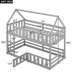 Letto a castello grigio a due piazze con recinzione e porta per bambini - Product Image 6