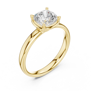 Anillo de compromiso solitario de oro amarillo con corte cojín, estilo clásico de cuatro puntas con diamantes, joyería fina elegante - Product Image 1