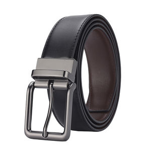 Costume formel pour homme, ceinture en cuir réversible noire et marron unie pour les affaires - Product Image 1