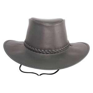 Chapeau de cowboy en cuir véritable noir, style western, avec bande tressée et sangle de menton, large bord, unisexe, chapeau de brousse Outback pour l'usage quotidien des agriculteurs - Product Image 2