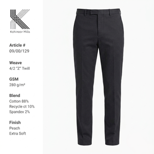 Custom <b>Mens</b> Charcoal Grey Twill Pants Recycled Cotton Blend 280 GSM Peach Extra Soft <b>Stretch</b> Trousers Smart Casual - Product Image 2