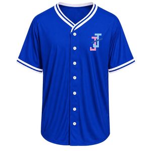 Camiseta de Béisbol Azul Rey para Mujer, Manga Corta, Cuello en V con Botones, Ribete Blanco y Bordado para Deportes de Equipo - Product Image 1