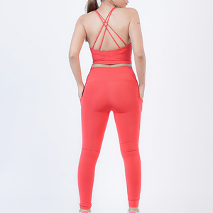 Coral 2 Piece Yoga Set <b>Crop</b> <b>Top</b> Full Length Leggings High Waist Seamless Spandex Polyester Activewear - Product Image 2