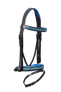 Juego de Brida de Cuero Negro de Lujo para Caballo, con Diadema de Cristal Azul, Narquera Acolchada, Brida Ecuestre Inglesa, Riendas de Goma MS TECHIFY - Product Image 2