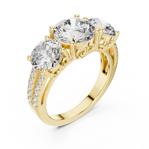 Anillo de Oro Sólido de 14K/18K con Tres Piedras de Diamante Cultivado en Laboratorio, Corte Redondo, Doble Pavé, 4.20CT, DEF VVS, Certificado IGI, Joyería Nupcial, ODM - Product Image 3