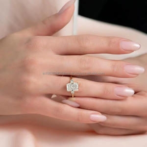 Anillo de compromiso/boda unisex de oro blanco de 14k con diamante de corte radiante cultivado en laboratorio IGI, engastado a mano, estilo vintage, para fiesta de aniversario - Product Image 1