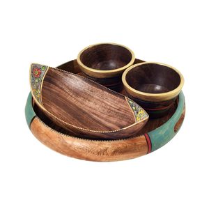 Oval Shape Wooden Serving Tray with Printed Edge Design Wooden Server for Home Dining Available for <b>Kitchen</b> and Restaurant - Product Image 5