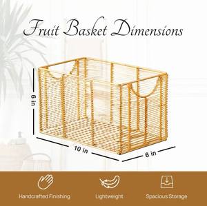 <b>Rectangular</b> Gold Wire <b>Storage</b> <b>Basket</b> | Metal Fruit <b>Basket</b> Organizer | Modern Kitchen & Home <b>Storage</b> - Product Image 3