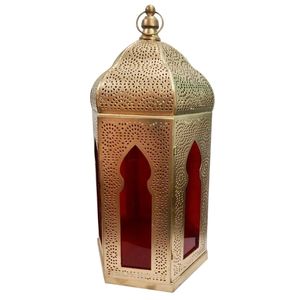 Lanterne à bougie artisanale de style marocain en métal et verre multicolores, finition dorée, à suspendre ou à poser sur table, à prix compétitif - Product Image 5