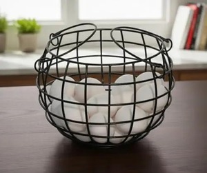 Panier de rangement moderne en fer avec poignées, design rond pour le comptoir de cuisine, rangement alimentaire - Product Image 4