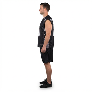 Camiseta de Lacrosse Reversible para Hombre, Personalizada con Logotipo Frontal, Transpirable, de Micro-Malla, Absorbe la Humedad, Sin Mangas, Negra - Product Image 3