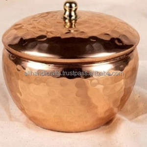 Round Copper Metal Jar with Gold Airtight Seal Lid and <b>Crystal</b> <b>Knob</b> Vintage Table Decoration Accessory - Product Image 5