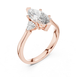 Anillo de Oro Rosa de 14K con Diamantes Cultivados en Laboratorio en Forma de Marquesa y Trillón para Mujer |   Ropa de Novia |   Diamante Cultivado Nuevo - Product Image 2