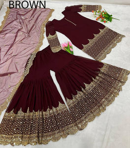 Conjunto de Sharara Gharara Kurti con Bordado Indio Preconfeccionado en Tela Georgette, Diseño Pakistaní, Ropa Étnica Elegante para Fiestas - Product Image 2