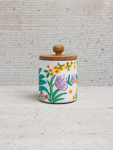 Pot à épices en bois artisanal écologique avec couvercle en bois, motif floral, hermétique, grande capacité, récipient de stockage alimentaire pour la cuisine - Product Image 1