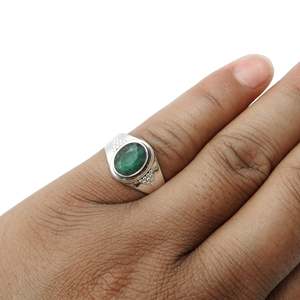 Classical Bohemian Style 925 Sterling <b>Silver</b> <b>Ring</b> Comes With Oval Cut <b>Emerald</b> Gemstone Handmade Unisex <b>Ring</b> At Lowest Price - Product Image 4