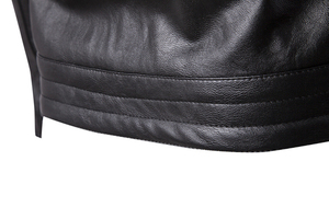 Men's Genuine <b>Leather</b> Waterproof Breathable Eco-Friendly Moto <b>Jacket</b> Stand Collar Zipper Closure Slim Fit Regular-Length Sleeves - Product Image 3