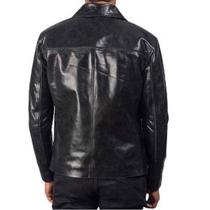 Chaqueta de Cuero con Cuello, Piel de Vacuno Auténtica, Cierre de Cremallera, Cuello Camisero, Puños Abiertos, Estilo Clásico, Personalizable de Primera Calidad - Product Image 3