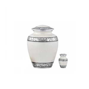 <b>Light</b> Blue Aluminum Cremation Urn Set Silver <b>Leaf</b> Bands Handmade Eco-Friendly Large Capacity Decorative Memorial Urns for Ashes - Product Image 3