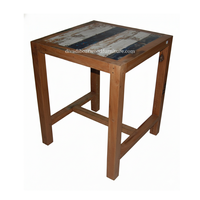 Table de bar carrée en bois de bateau recyclé, faite à la main, écologique, vintage, design minimaliste, pour restaurant, pub, hôtel, extérieur