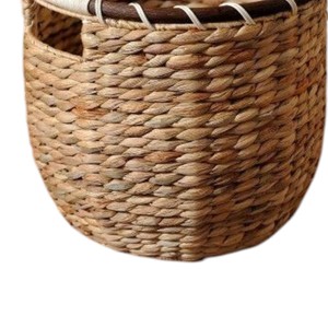 Handmade Woven Water Hyacinth <b>Basket</b> with Built in Handles Round Storage Bin Eco Friendly Laundry <b>Hamper</b> <b>for</b> Home Decor - Product Image 4