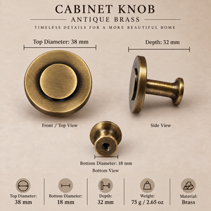 SHUBHAM Antique Brass Cabinet Knob 38mm Round Vintage Drawer Pull Handle for Kitchen Cabinet Wardrobe <b>Dresser</b> Furniture - Product Image 3