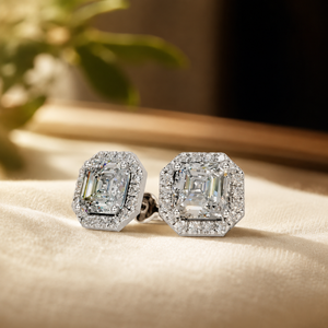 Boucles d'oreilles en argent sterling 925 avec diamant taille Asscher et halo de moissanite certifiées GIA – Bijoux de mariage classiques pour femme - Product Image 3