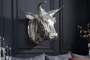 Extravagant Artistic Bull Head Wall <b>Decoration</b> TORERO 65 cm Silver Aluminum <b>Skulls</b> Animal Theme Wall Accessory - Product Image 3